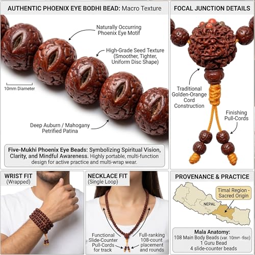 Agan Traders 108 Mala Prayer Beads Necklace for Men & Women – Tibetan Buddhist Prayer Beads Wrist Mala - Handmade Yak Bone Japa Mala Beads for Meditation, Yoga & Healing - color: Rudraksha Rd-8