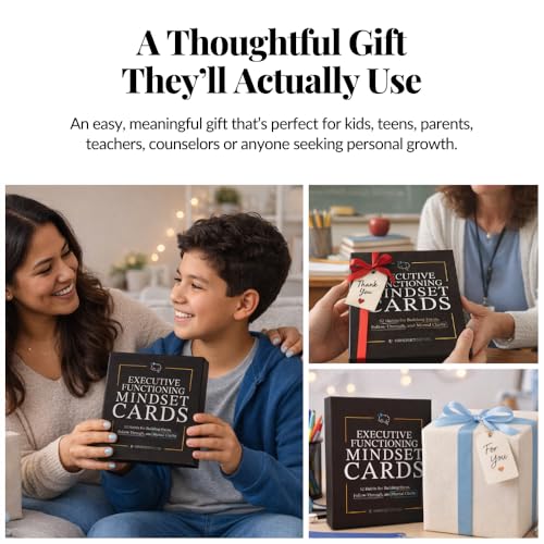Executive Functioning Cards – 52 Daily Habit & Focus Cards for Organization, Time Management & Self-Control – For Kids, Teens & Adults – Includes Wooden Display Stand - style: Executive Functioning