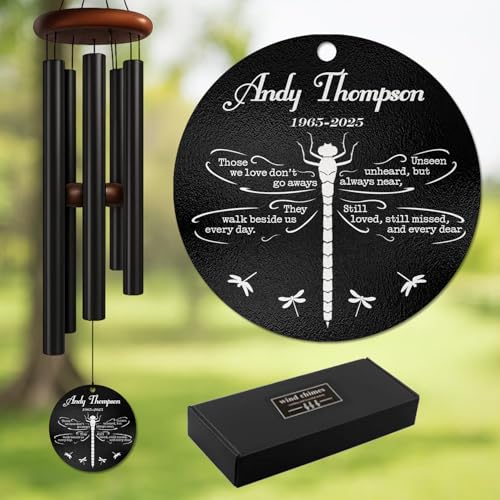 Personalized Dragonfly Memorial Wind Chime with Custom Name and Memorial Years – Gentle Comfort Keepsake Symbolizing Presence, Transformation, and Love for Garden, Porch, or Quiet Memory Space - size: DragonflyWC 1