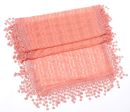 Cindy and Wendy Lightweight Soft Leaf Lace Fringes Scarf Bridal Veils shawl for Women - color: Peach Pink1