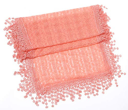 Cindy and Wendy Lightweight Soft Leaf Lace Fringes Scarf Bridal Veils shawl for Women - color: Peach Pink1