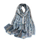 100% Mulberry Silk Long Scarf for Women Large Shawls for Headscarf and Neck- Oblong Hair Wraps with Gift Packed - color: Pale Blue Flowers