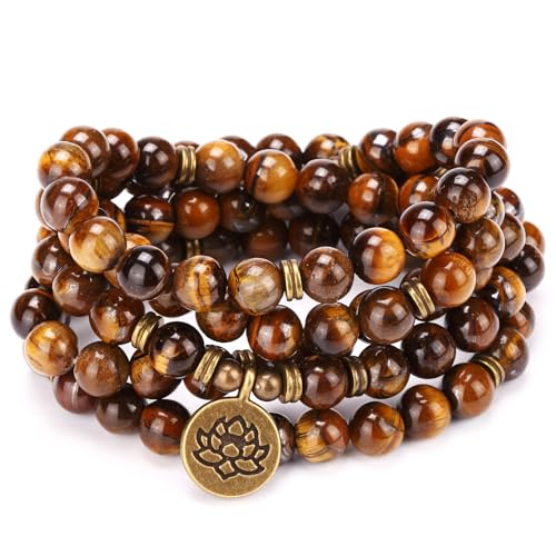Mala Bead Strand Bracelet, 108 Buddhist Prayer Beads Yoga Meditation Green Malachite Beads Necklace Women man - style: Tiger Eye