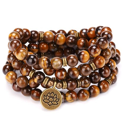 Mala Bead Strand Bracelet, 108 Buddhist Prayer Beads Yoga Meditation Green Malachite Beads Necklace Women man - style: Tiger Eye