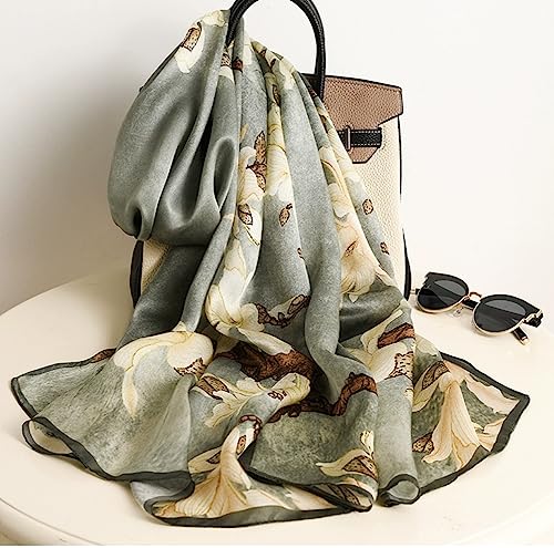 100% Mulberry Silk Long Scarf for Women Large Shawls for Headscarf and Neck- Oblong Hair Wraps with Gift Packed - color: Pale Green