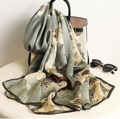 100% Mulberry Silk Long Scarf for Women Large Shawls for Headscarf and Neck- Oblong Hair Wraps with Gift Packed - color: Pale Green