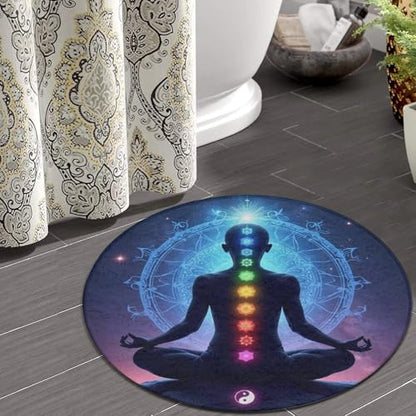 Modern Round Area Rug, Non-Slip Machine Washable Kitchen Office Circle Rug, Room Sofa Yoga Soft Round Carpet Compatible with Nine Chakra Yoga Meditation Lotus Blue Mandala 36inch(90cm) - color: Color479, size: 36inch(90cm)