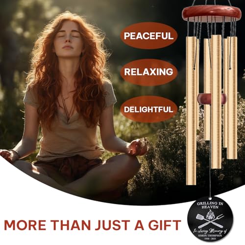 Personalized BBQ Memorial Wind Chime – “Grilling in Heaven” Custom Name & Years – Silver Engraved Grill Master Tribute – Outdoor Sympathy Gift – Memorial Wind Chimes for Loss of Loved One - size: GrillingWC 1