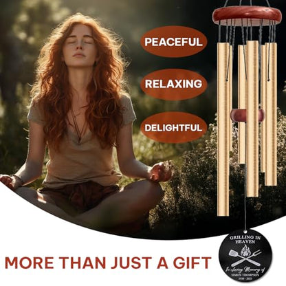 Personalized BBQ Memorial Wind Chime – “Grilling in Heaven” Custom Name & Years – Silver Engraved Grill Master Tribute – Outdoor Sympathy Gift – Memorial Wind Chimes for Loss of Loved One - size: GrillingWC 1