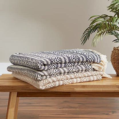 DII Global Diamond Stripe Woven Throw, 50x60-Inch, Stone - color: Stone