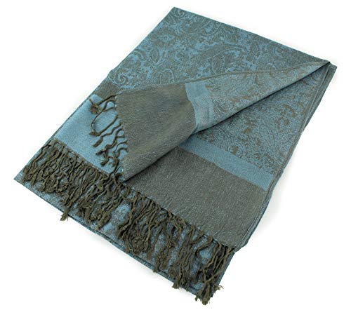 PASKMLNA Paisley Jacquard Pashmina Shawl Wrap Scarf Stole - color: Olive Light Blue