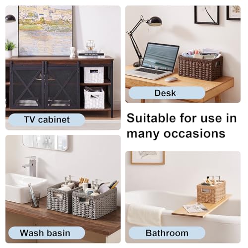 OIAHOMY Wicker Baskets, Paper Rope Storage Baskets for Organizing with Built-in Handles, 2 Packs-Brown