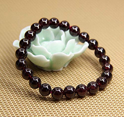 Angelstones Handmade Natural Healing Gemstone 8mm Round Beads Stretch Crystal Bracelet 7 Inch Unisex - color: Red Garnet