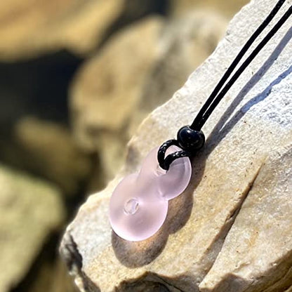 Infinity Necklace - Sea Glass Jewelry - Positive Vibes Collection - Cute Meditation Crystals - Spiritual Gifts for Yoga Lovers - High Vibration Tibetan Symbols - Cool and Trendy Good Luck Amulets - color: Pastel Pink Sea Glass Crystal