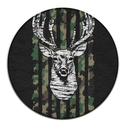 Modern Round Area Rug, Non-Slip Machine Washable Kitchen Office Circle Rug, Room Sofa Yoga Soft Round Carpet Compatible with Deer Camo Camouflage American Flag Hunting Black 24inch(60cm) - color: Color597, size: 24inch(60cm)