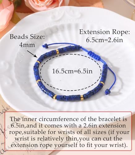 CASDAN Natural Crystal Beaded Bracelet for Women Natural Stone Adjustable Braided Rope Bracelets Spiritual Bracelet Inspirational Gifts - color: Lapis Lazuli