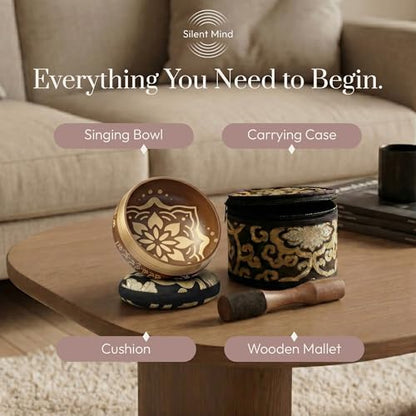 Tibetan Singing Bowl Set – Easy to Play & Beginner Friendly Meditation Bowl with Cushion, Mallet & Case | Stress Relief & Mindfulness | Gift-Ready - color: Matte Gold, size: With Case