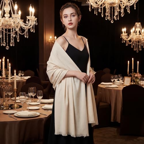 Pashmina shawls and wraps for Evening Dresses Scarf for Women Winter Shawl Wraps for Women Weedings - color: Cream