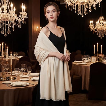 Pashmina shawls and wraps for Evening Dresses Scarf for Women Winter Shawl Wraps for Women Weedings - color: Cream