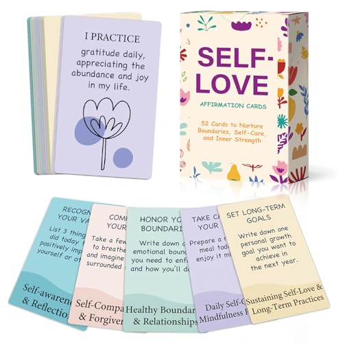 52 Self Love Affirmation Cards with Action Plans. Daily Inspirational Meditation Mindfulness Relaxation Stress, Relief Gifts for Women, Positive Anxiety Relief, Relaxing Spiritual Gifts