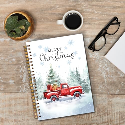 JINYO Winter Christmas Red Truck Notebook, Merry Christmas Journal, Farmhouse Xmas Tree Forest Journal for Women, Winter Spiral Notebook 5.5x8.3 Inch