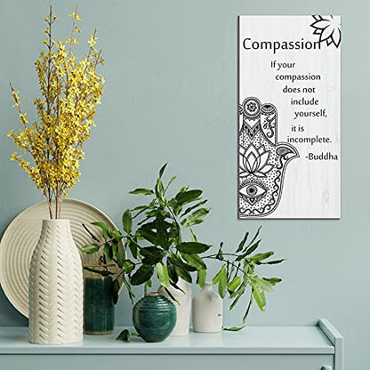 Blulu 2 Pcs Buddha Quote Decor Buddha Inspirational Quote Wall Art Meditation Room Chakra Decor Zen Wooden Hanging, Spiritual Gift for Home Yoga Living Room Women(Compassion) - style: Compassion