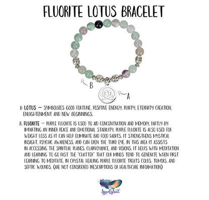 SPUNKYsoul Lotus Crystal Fluorite Healing Energy Bead Bracelet for Women Stainless Steel and Alloy