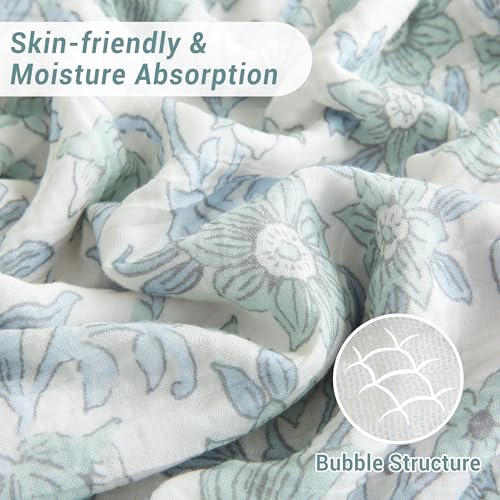 Viviland Cotton Muslin Blanket Reversible Fleece Blanket Lightweight Breathable Gauze King Size 108 x 90 Inches, Green Narcissus - color: Green Narcissus, size: King Size (90 X 108 Inches)