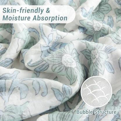 Viviland Cotton Muslin Blanket Reversible Fleece Blanket Lightweight Breathable Gauze King Size 108 x 90 Inches, Green Narcissus - color: Green Narcissus, size: King Size (90 X 108 Inches)