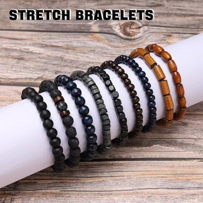MILAKOO Mens Beaded Bracelets Tribal Wooden Elastic Adjustable Prayer Beads Wrap Cuff for Women - color: L: 10pcs
