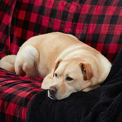 Sherpa Throw Blanket Super Soft Reversible Ultra Luxurious Plush Blanket, 60 x 80 inches, Buffalo Check Red/Black - color: Buffalo Check Red / Black, size: Twin (60" x 80")