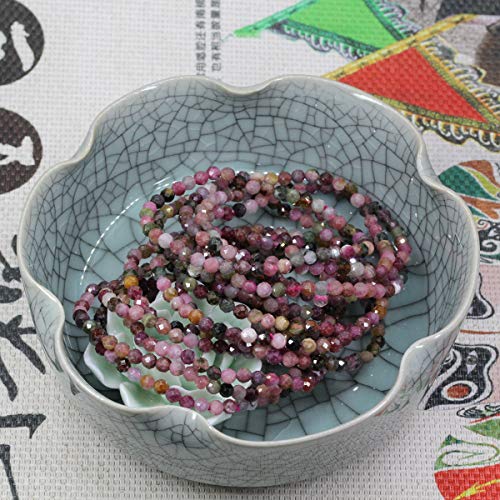 Keleny Gem Semi Precious Gemstones 4mm Round Beads Crystal Stretch Bracelet 7 Inch Unisex - color: Faceted Multicolor Tourmaline
