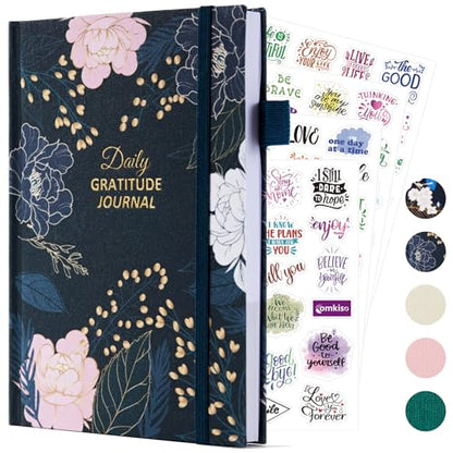Gratitude Journal with 4 Inspirational Stickers: Undated Daily Gratitude Journal for Women and Men - More Happiness, Affirmation, and Mindfulness in A Few Minutes with Prompts & Quotes (Peony) - color: D. Peony
