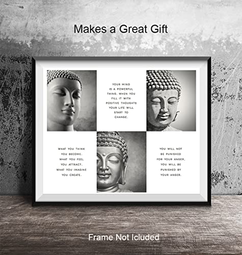 LARGE 11X14 - Positive Inspirational Quotes Buddha Posters - Zen Buddhism Wall Art - Spa Namaste Wall Decor, Yoga Studio, Home Office - Uplifting New Age Buddhist Meditation Spiritual Gifts for Women - size: 11"L x 14"W