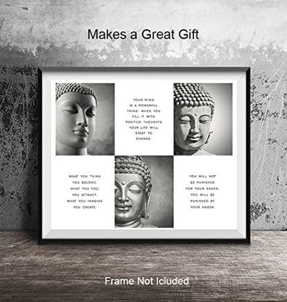 LARGE 11X14 - Positive Inspirational Quotes Buddha Posters - Zen Buddhism Wall Art - Spa Namaste Wall Decor, Yoga Studio, Home Office - Uplifting New Age Buddhist Meditation Spiritual Gifts for Women - size: 11"L x 14"W