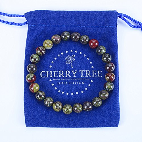 Cherry Tree Collection Gemstone Beaded Stretch Bracelet 8mm Round Beads 7" - color: Dragon Blood Jasper