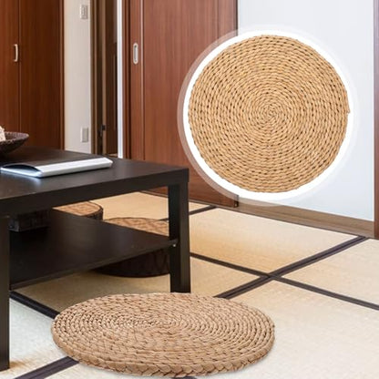 VICASKY Thickened Woven Straw Meditation Cushion 1.5cm Natural Straw Tatami Floor Seat Pad for Indoor Sitting and Zen Practice, Round 30cm Diameter Woven Floor Pillow for Home Use