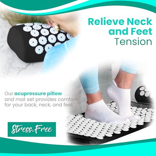 Sivan Back and Neck Pain Relief Acupressure Mat and Pillow Set, Chronic Back Pain Treatment - Relieves Your Stress of Lower Upper Back and Sciatic Pain - Black - color: Black/White, size: Large