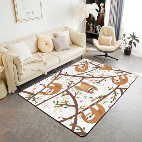 jejeloiu Sloth Decorative Carpet Rug Cartoon Sloth Tree Branches Carpet Fleece Indoor Floor Mat Area Bedroom Playing Room Rug Carpet Home Decor Bedroom Living Room Rug - color: Multi 19, size: 3'3" x 4'11" (Rectangular)