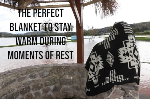AHUAY Premium Hypoallergenic Alpaca Wool Blanket – Reversible 2-in-1 Andean Geometric Throw, Ultra Soft Warm Lightweight, Handmade in Ecuador (Imbabura Black and White, King) - color: Imbabura Black and White, size: King (100" x 83")