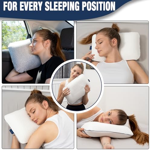 alkamto Travel & Camping Comfortable Memory Foam Pillow – Easy to Carry Portable Bag – Temperature Regulating Pillow Case - size: White Travel + Extra Cover