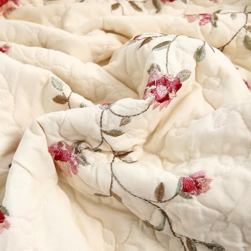vctops 100% Cotton Quilted Throw Blanket 50x60 Inch Floral Embroidered Reversible Patchwork All Season Throw (Flower,50"x60") - color: Flower
