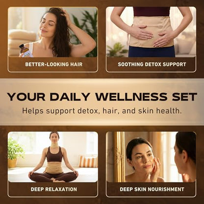 Dalileo Organic Castor Oil Pack Wrap Kit – 8oz Cold Pressed Oil with Abdominal & Neck Wraps + Flannel – Supports Relaxation, Comfort, Better Sleep & Everyday Self-Care – Reusable Organic Cotton Design