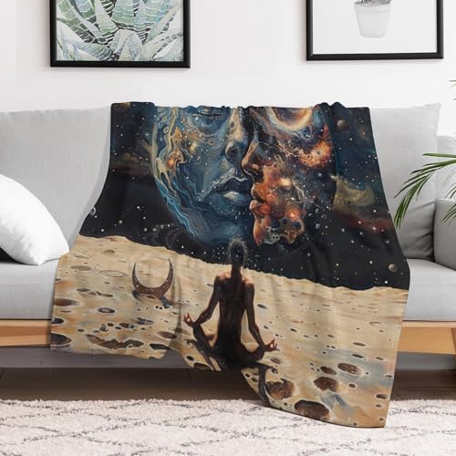 Abstract Space Meditation Throw Blanket for Couch Bed, Soft Cozy Moon Star Planet Indian Yoga Sofa Decor Blankets for Women, Men, 40"x50"