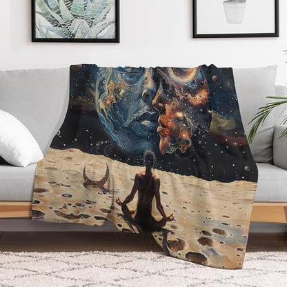 Abstract Space Meditation Throw Blanket for Couch Bed, Soft Cozy Moon Star Planet Indian Yoga Sofa Decor Blankets for Women, Men, 40"x50"
