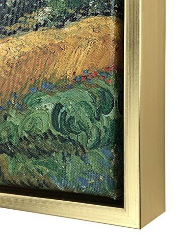Wieco Art Framed Wall Art Canvas Prints of Wheat Field with Cypresses by Van Gogh Paintings Reproduction Abstract Artwork for Wall Decor Golden Frame - size: 16"L x 12"W