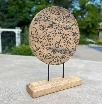 DharmaObjects Rustic Natural Wooden Tabletop Decoration Lotus Flower - Asian Theme Handcrafted Elegance for Your Home Decor (Black)