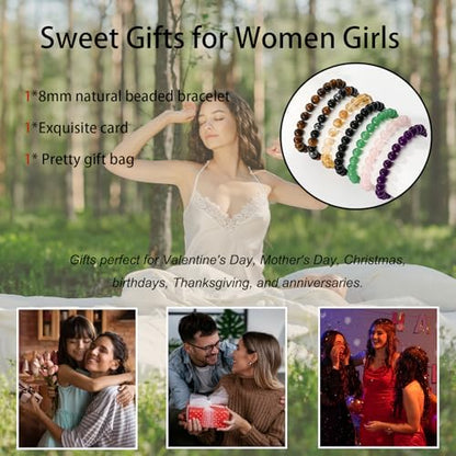 Healing Crystal Bracelet for Women, Natural Stone Beaded Healing Crystal Bracelet Triple Protection Stress Relief Beads Jewelry Birthday Gifts Jewelry for Her - style: Amethyst
