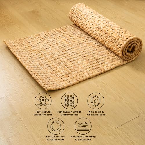 Water Hyacinth Yoga Mat | Non-Slip Exercise & Fitness Mat for Yoga | Natural Rug, Straw Floor Mat for Your Living Room, Bedroom, and More