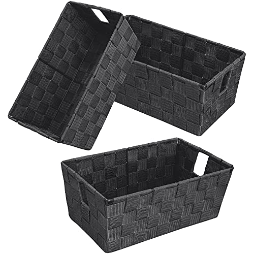 homyfort Woven Shelf Storage Tote Basket Bins Container, Storage Boxes Cube Organizer with Built-in Handles for Bedroom, Office, Closet, Clothes, Kids Room, Nursery 3pk(Grey) - color: Woven Strap Grey, size: 3 Pack